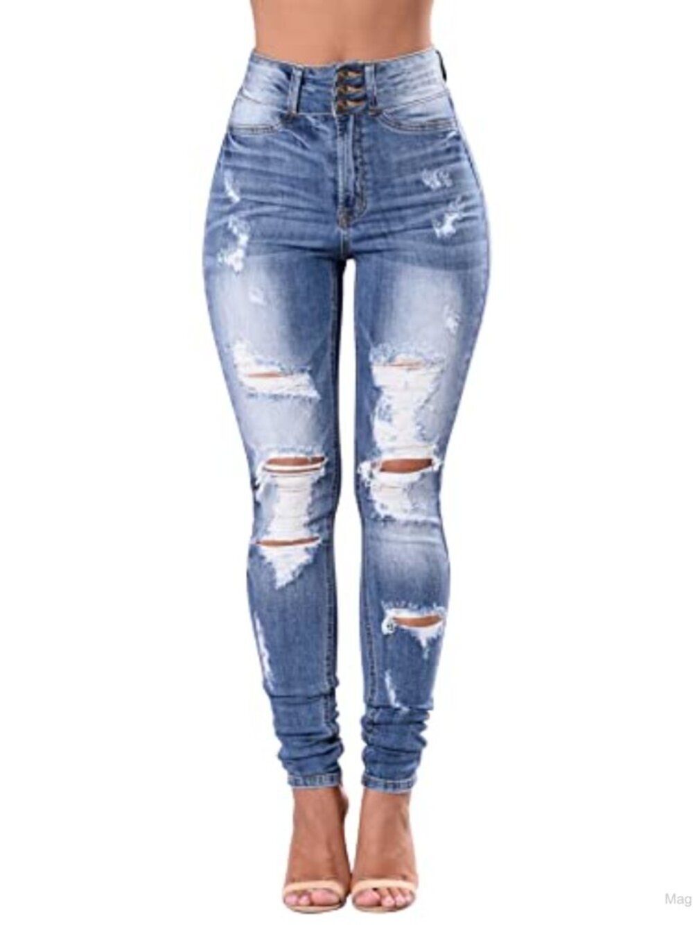 Women's High Waisted Ripped Skinny Jeans Stretch Denim 5 Pocket